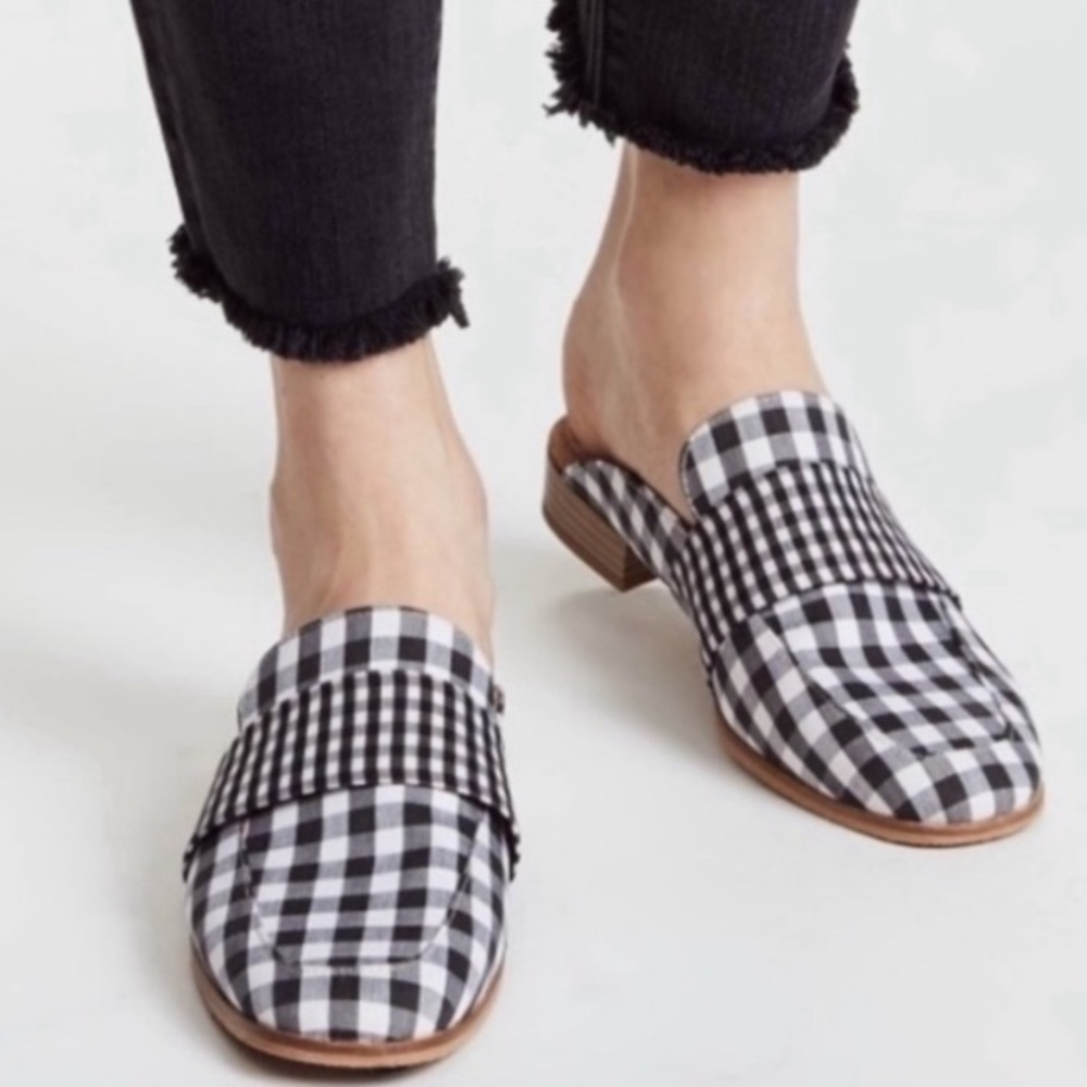 Free People At Ease Loafer Mule Checked Gingham Black White Tan EU 37 US 7 - Picture 16 of 16